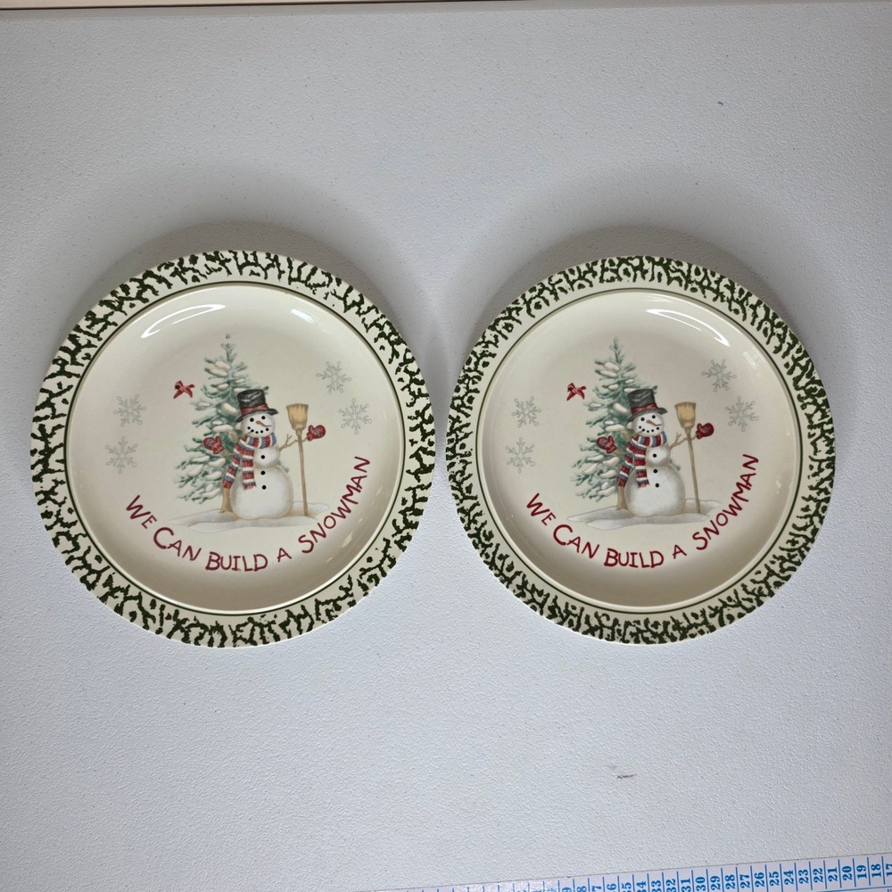 We Can Build A Snowman Dinner Plates 10" Set 2 Holiday Winter Plate Wall